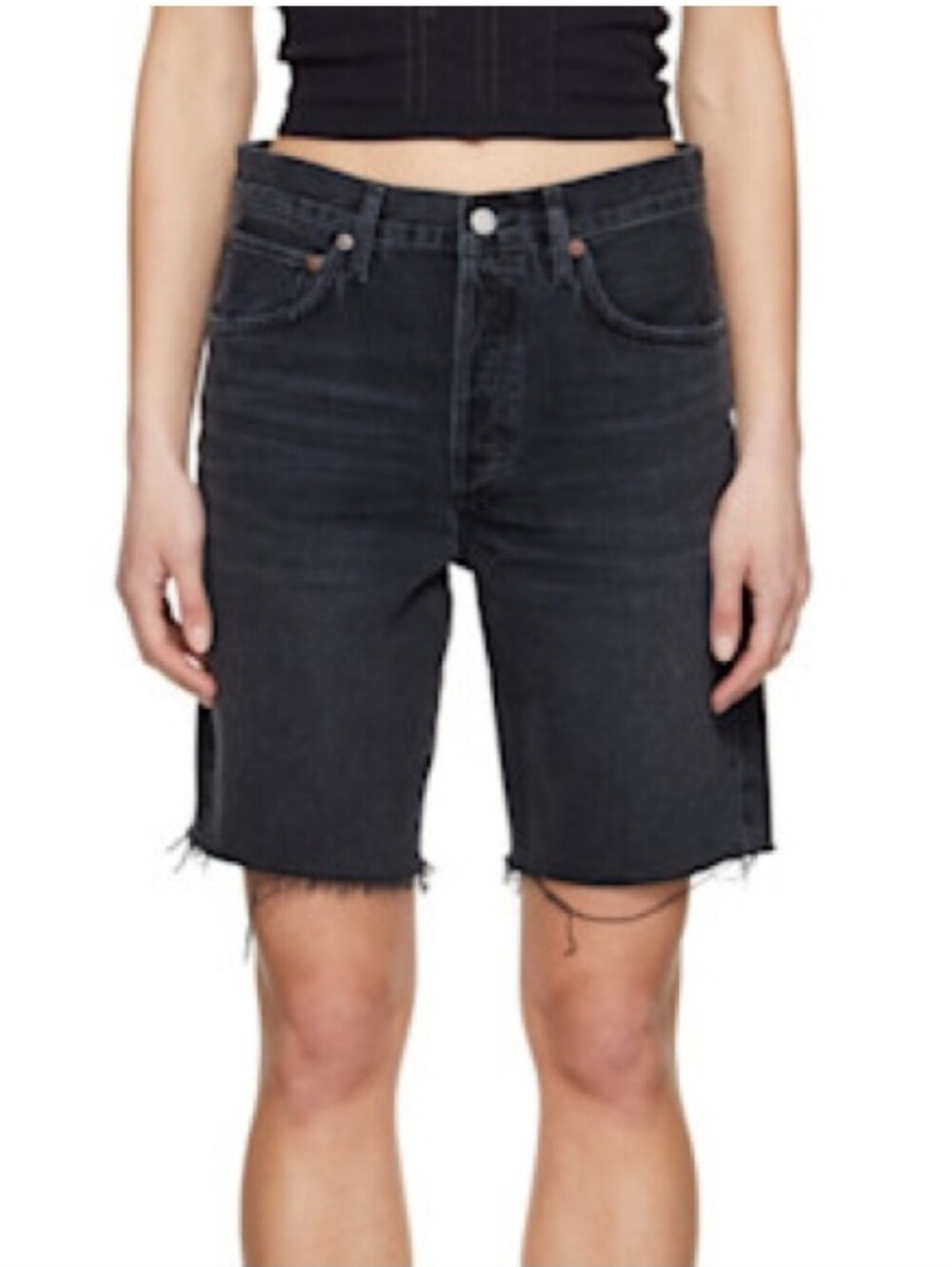 AGOLDE Raw-Hem Cutoff Denim Shorts 90s Short Helix Black 27